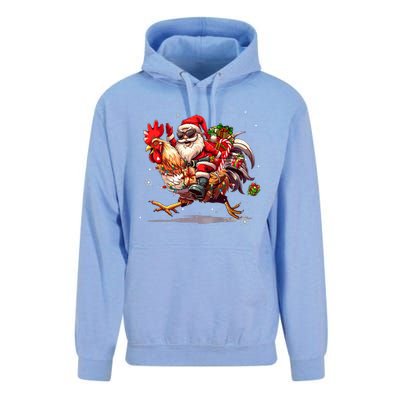 Merry Christmas 2024 Funny Santa Riding Chicken Christmas Unisex Surf Hoodie