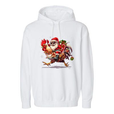 Merry Christmas 2024 Funny Santa Riding Chicken Christmas Garment-Dyed Fleece Hoodie