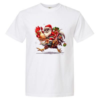 Merry Christmas 2024 Funny Santa Riding Chicken Christmas Garment-Dyed Heavyweight T-Shirt