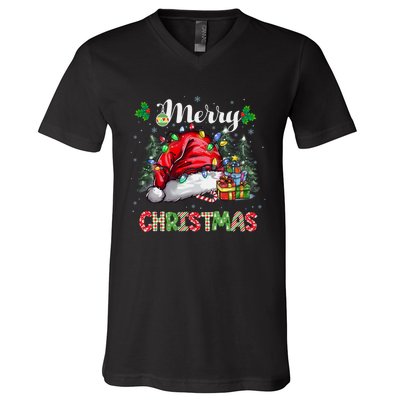 Merry Christmas 2024 Buffalo Truck Tree Plaid V-Neck T-Shirt