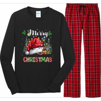 Merry Christmas 2024 Buffalo Truck Tree Plaid Long Sleeve Pajama Set