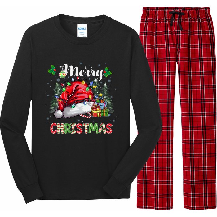 Merry Christmas 2024 Buffalo Truck Tree Plaid Long Sleeve Pajama Set