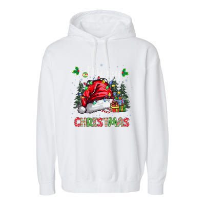 Merry Christmas 2024 Buffalo Truck Tree Plaid Garment-Dyed Fleece Hoodie