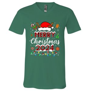 Merry Christmas 2024 Family Squad Matching Outfit Santa V-Neck T-Shirt