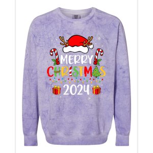 Merry Christmas 2024 Santa Hat Matching Family Pajamas Xmas Colorblast Crewneck Sweatshirt