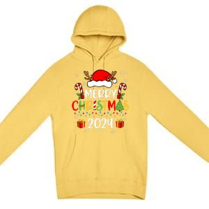 Merry Christmas 2024 Santa Hat Matching Family Pajamas Xmas Premium Pullover Hoodie