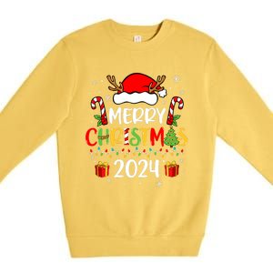 Merry Christmas 2024 Santa Hat Matching Family Pajamas Xmas Premium Crewneck Sweatshirt