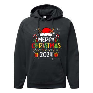 Merry Christmas 2024 Santa Hat Matching Family Pajamas Xmas Performance Fleece Hoodie