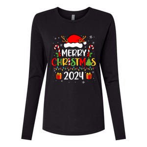 Merry Christmas 2024 Santa Hat Matching Family Pajamas Xmas Womens Cotton Relaxed Long Sleeve T-Shirt