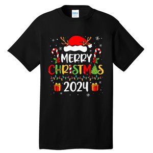 Merry Christmas 2024 Santa Hat Matching Family Pajamas Xmas Tall T-Shirt