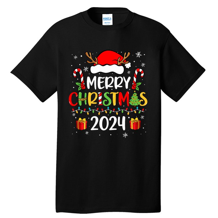 Merry Christmas 2024 Santa Hat Matching Family Pajamas Xmas Tall T-Shirt