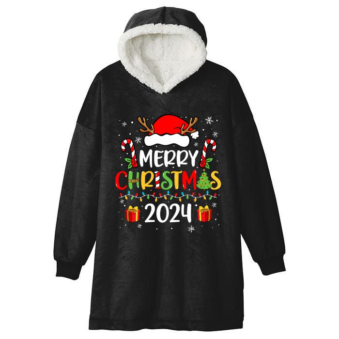 Merry Christmas 2024 Santa Hat Matching Family Pajamas Xmas Hooded Wearable Blanket