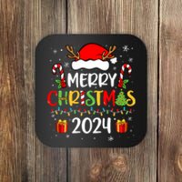 Merry Christmas 2024 Santa Hat Matching Family Pajamas Xmas Coaster