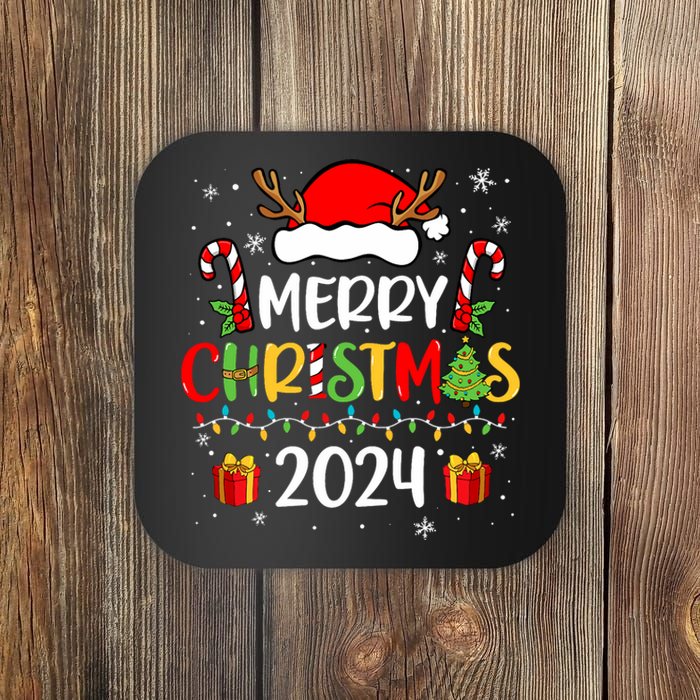 Merry Christmas 2024 Santa Hat Matching Family Pajamas Xmas Coaster