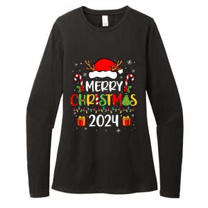 Merry Christmas 2024 Santa Hat Matching Family Pajamas Xmas Womens CVC Long Sleeve Shirt