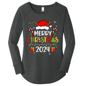 Merry Christmas 2024 Santa Hat Matching Family Pajamas Xmas Women's Perfect Tri Tunic Long Sleeve Shirt