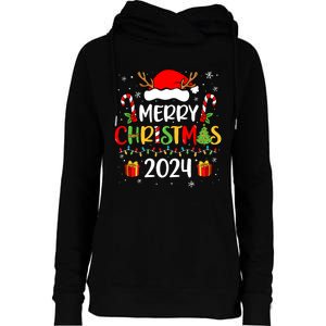 Merry Christmas 2024 Santa Hat Matching Family Pajamas Xmas Womens Funnel Neck Pullover Hood