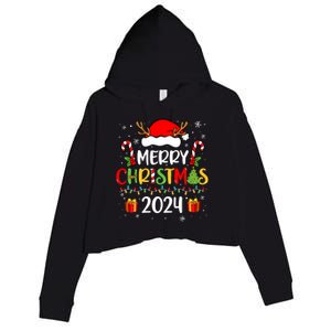 Merry Christmas 2024 Santa Hat Matching Family Pajamas Xmas Crop Fleece Hoodie