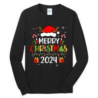 Merry Christmas 2024 Santa Hat Matching Family Pajamas Xmas Tall Long Sleeve T-Shirt