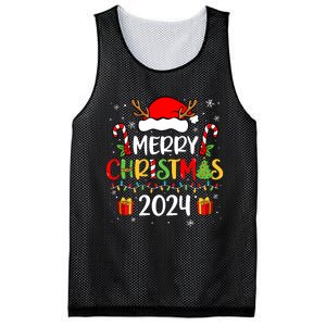 Merry Christmas 2024 Santa Hat Matching Family Pajamas Xmas Mesh Reversible Basketball Jersey Tank