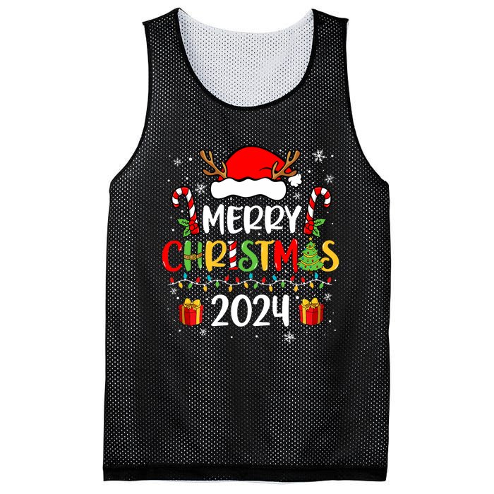 Merry Christmas 2024 Santa Hat Matching Family Pajamas Xmas Mesh Reversible Basketball Jersey Tank