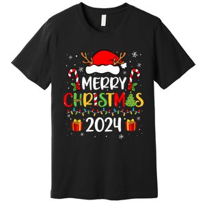 Merry Christmas 2024 Santa Hat Matching Family Pajamas Xmas Premium T-Shirt