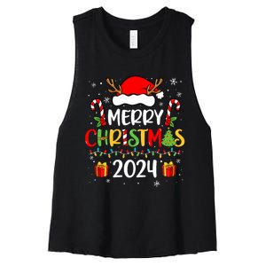 Merry Christmas 2024 Santa Hat Matching Family Pajamas Xmas Women's Racerback Cropped Tank