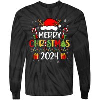 Merry Christmas 2024 Santa Hat Matching Family Pajamas Xmas Tie-Dye Long Sleeve Shirt