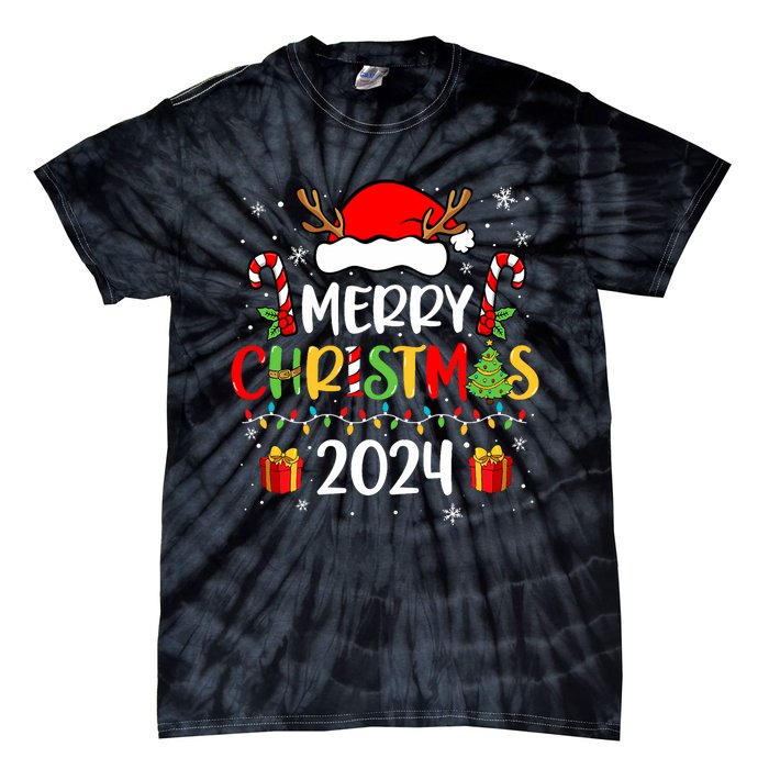 Merry Christmas 2024 Santa Hat Matching Family Pajamas Xmas Tie-Dye T-Shirt