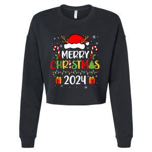 Merry Christmas 2024 Santa Hat Matching Family Pajamas Xmas Cropped Pullover Crew