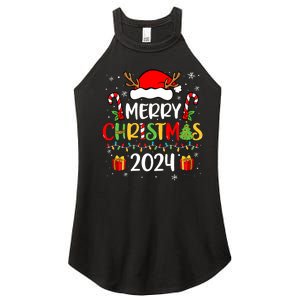 Merry Christmas 2024 Santa Hat Matching Family Pajamas Xmas Women's Perfect Tri Rocker Tank