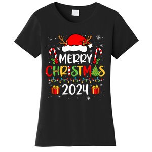 Merry Christmas 2024 Santa Hat Matching Family Pajamas Xmas Women's T-Shirt