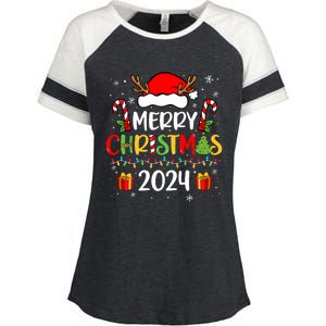 Merry Christmas 2024 Santa Hat Matching Family Pajamas Xmas Enza Ladies Jersey Colorblock Tee