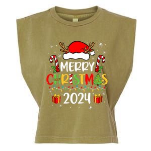 Merry Christmas 2024 Santa Hat Matching Family Pajamas Xmas Garment-Dyed Women's Muscle Tee