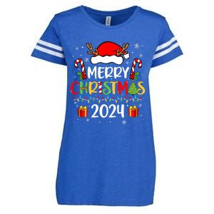 Merry Christmas 2024 Santa Hat Matching Family Pajamas Xmas Enza Ladies Jersey Football T-Shirt