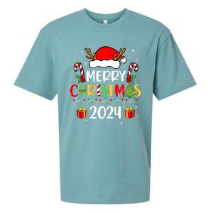 Merry Christmas 2024 Santa Hat Matching Family Pajamas Xmas Sueded Cloud Jersey T-Shirt