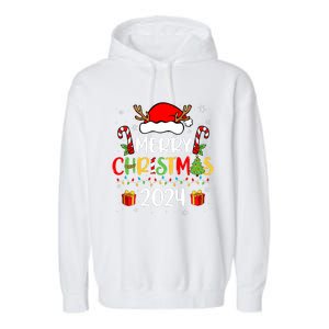 Merry Christmas 2024 Santa Hat Matching Family Pajamas Xmas Garment-Dyed Fleece Hoodie