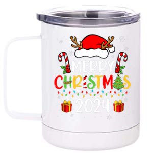 Merry Christmas 2024 Santa Hat Matching Family Pajamas Xmas 12 oz Stainless Steel Tumbler Cup