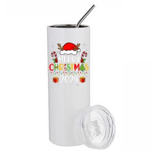 Merry Christmas 2024 Santa Hat Matching Family Pajamas Xmas Stainless Steel Tumbler