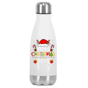 Merry Christmas 2024 Santa Hat Matching Family Pajamas Xmas Stainless Steel Insulated Water Bottle