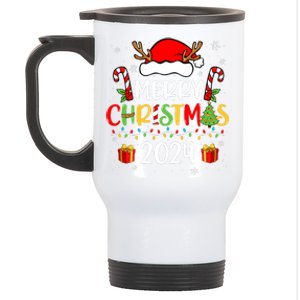 Merry Christmas 2024 Santa Hat Matching Family Pajamas Xmas Stainless Steel Travel Mug