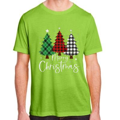 Merry Christmas 3 Xmas Trees Buffalo Plaid Family Matching Adult ChromaSoft Performance T-Shirt