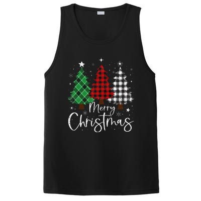 Merry Christmas 3 Xmas Trees Buffalo Plaid Family Matching PosiCharge Competitor Tank