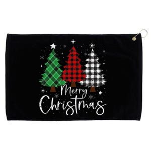 Merry Christmas 3 Xmas Trees Buffalo Plaid Family Matching Grommeted Golf Towel