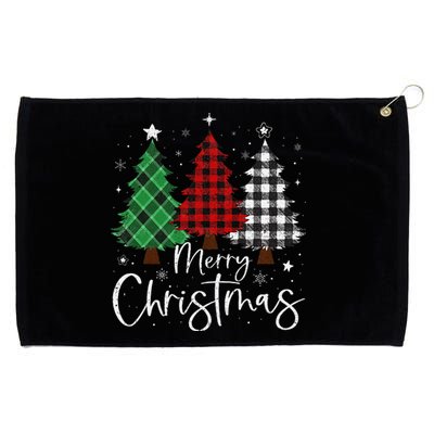 Merry Christmas 3 Xmas Trees Buffalo Plaid Family Matching Grommeted Golf Towel