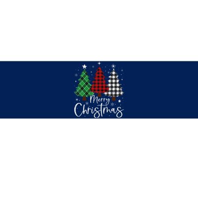 Merry Christmas 3 Xmas Trees Buffalo Plaid Family Matching Bumper Sticker