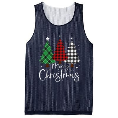 Merry Christmas 3 Xmas Trees Buffalo Plaid Family Matching Mesh Reversible Basketball Jersey Tank