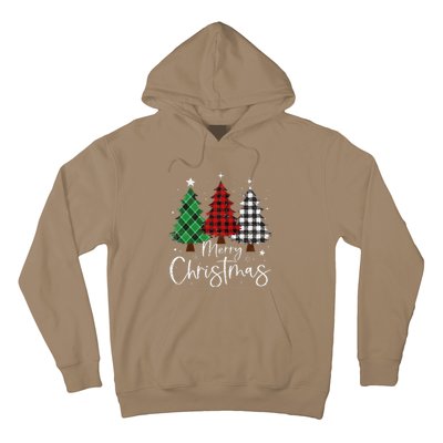 Merry Christmas 3 Xmas Trees Buffalo Plaid Family Matching Hoodie