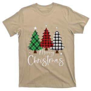 Merry Christmas 3 Xmas Trees Buffalo Plaid Family Matching T-Shirt