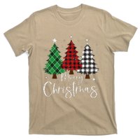 Merry Christmas 3 Xmas Trees Buffalo Plaid Family Matching T-Shirt